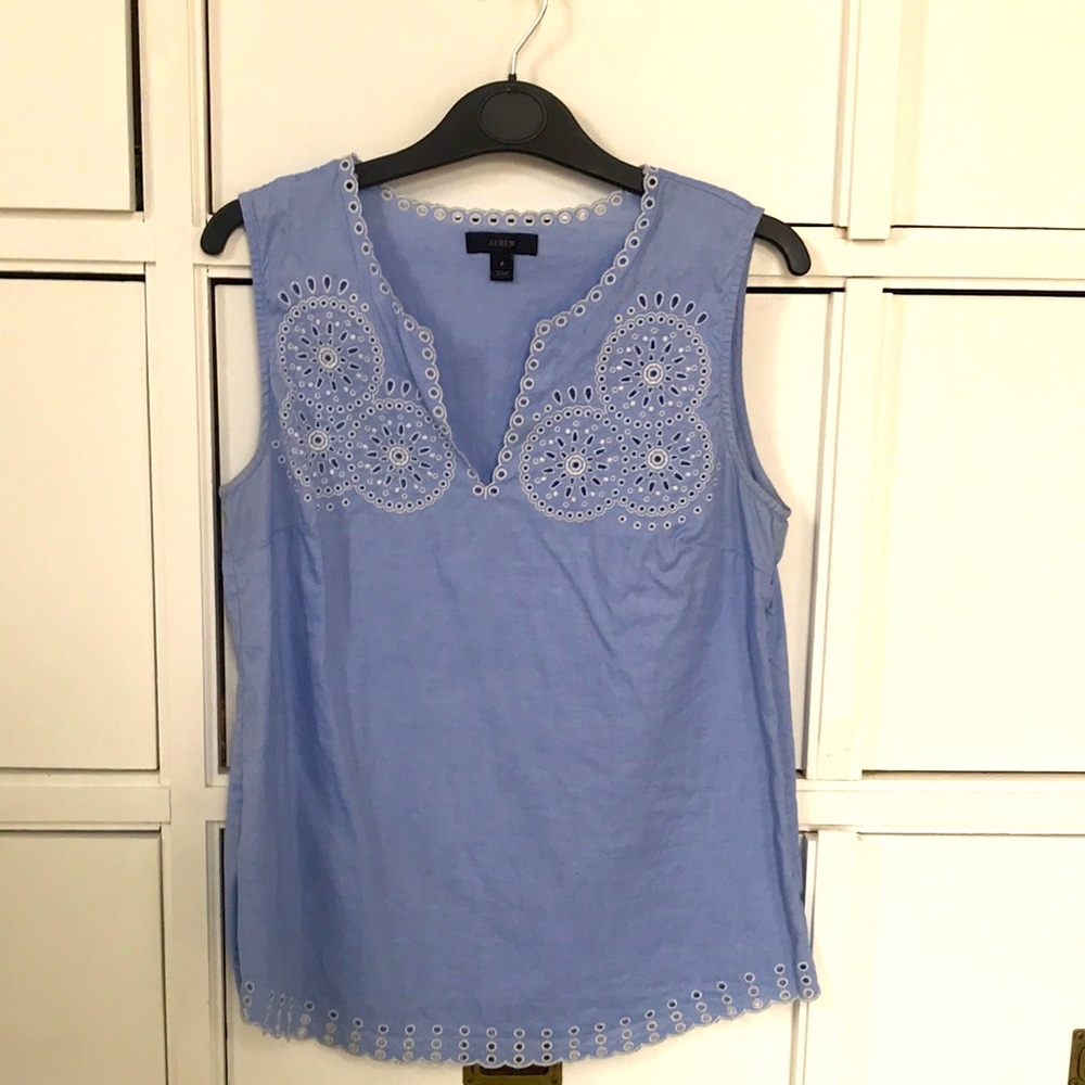 Jcrew Embroidered Chambray Sleeveless Top